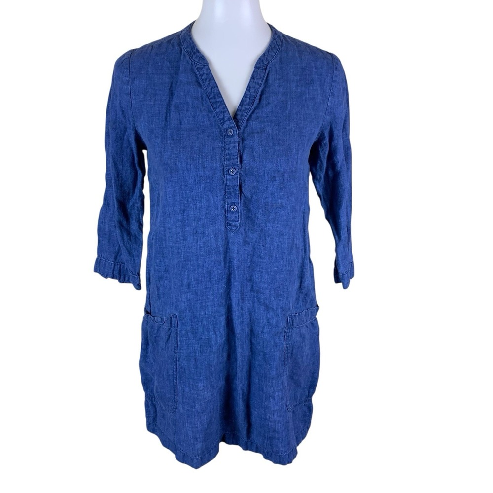 Seasalt Cornwall May Tunic Blue Linen‎ Coastal Casual Pockets UK 8